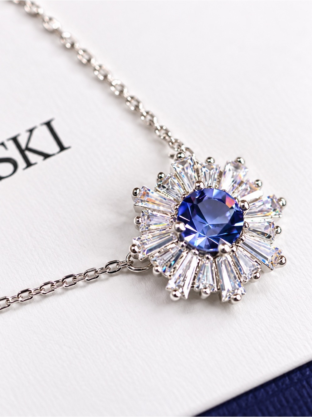 Swarovski Sapphire Blue Sunburst Pendant Necklace